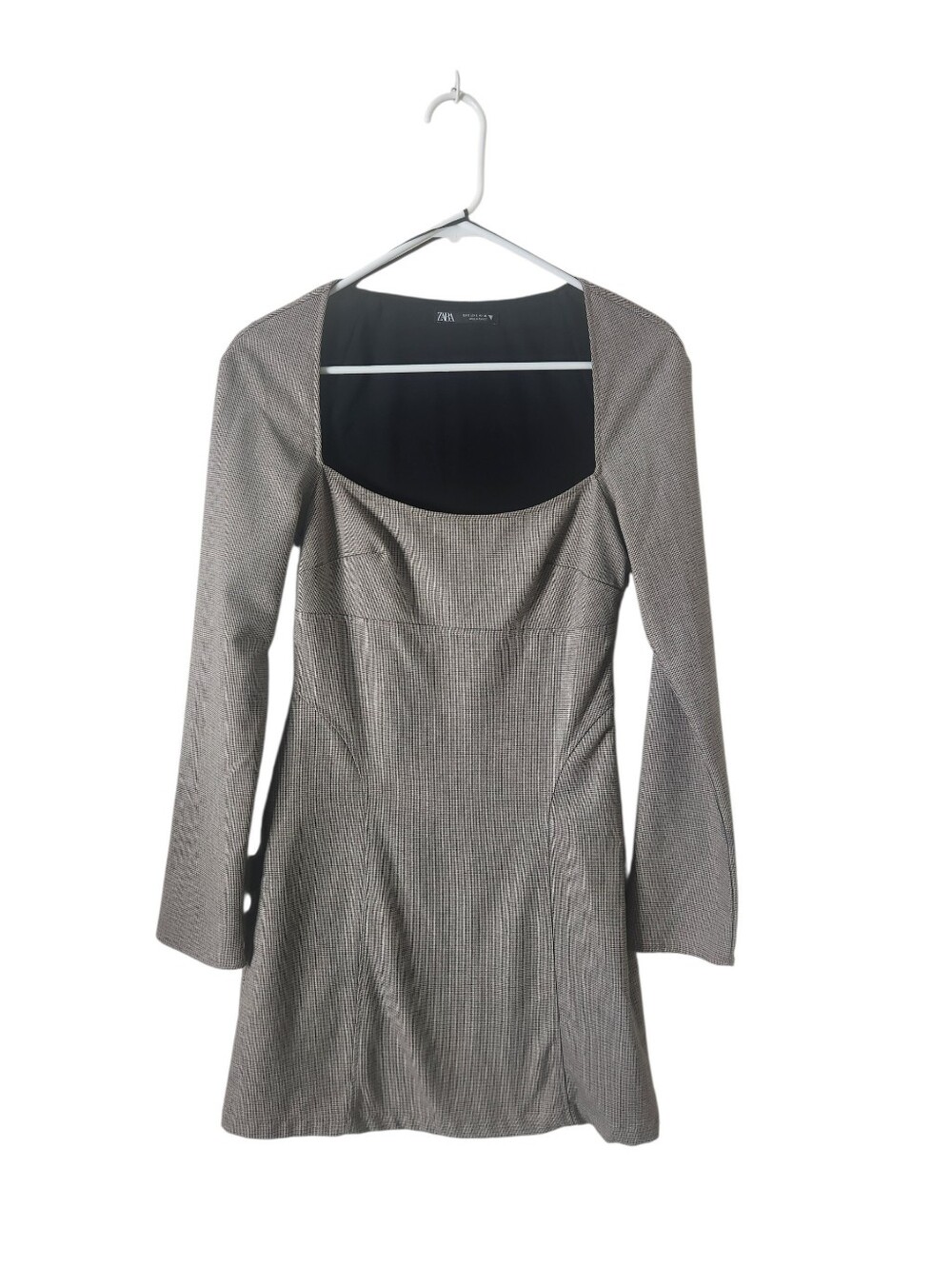 Zara Square Neck Houndstooth Mini Dress